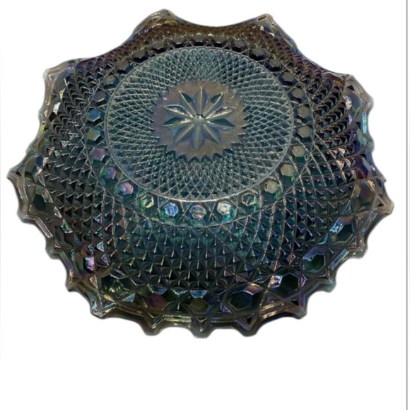 Vintage Iridescent blue Carnival glass ruffled edge hostess plate - Picture 2 of 9